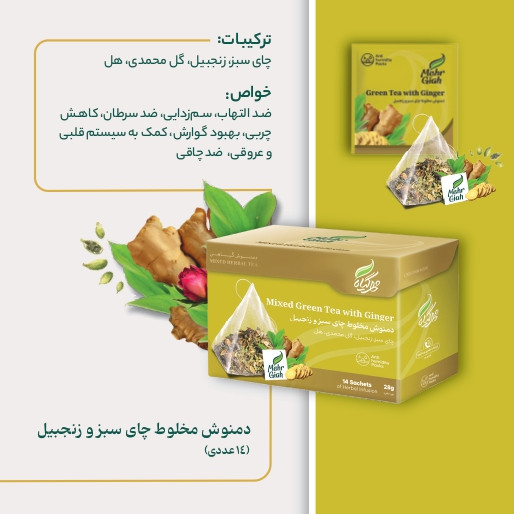 چای سبز و زنجبیل - گل محمدی و هل