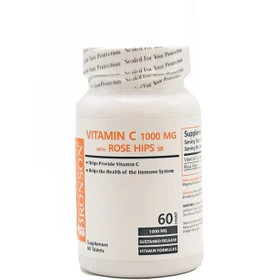 قرص ویتامین C 1000 میلی گرم با عصاره رزهیپس برونسون ۶۰ عددی انقضا 2026/08 خرید از فروشگاه اینترنتی فاران طب www.faranteb.ir